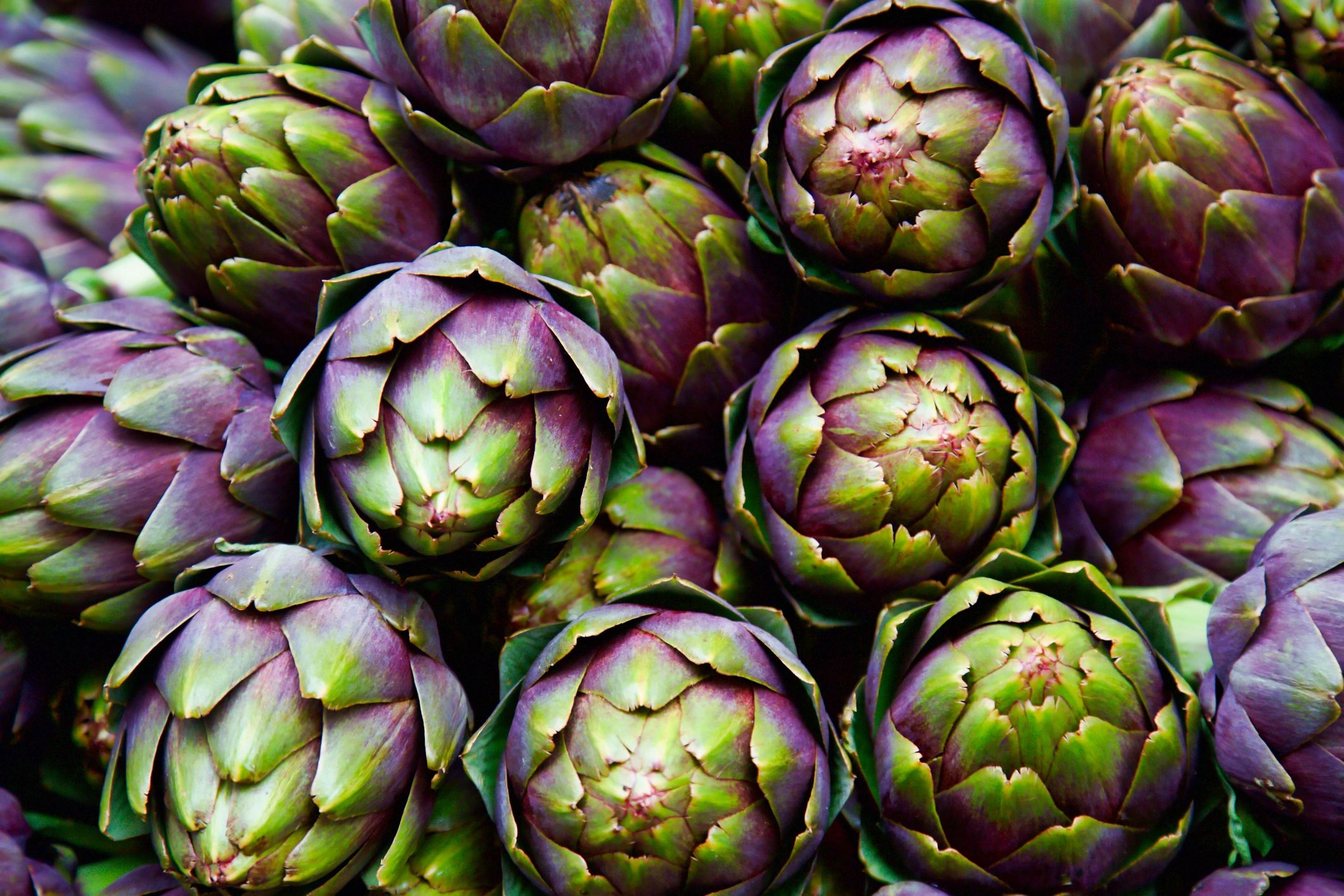 Purple artichokes at a farmers market