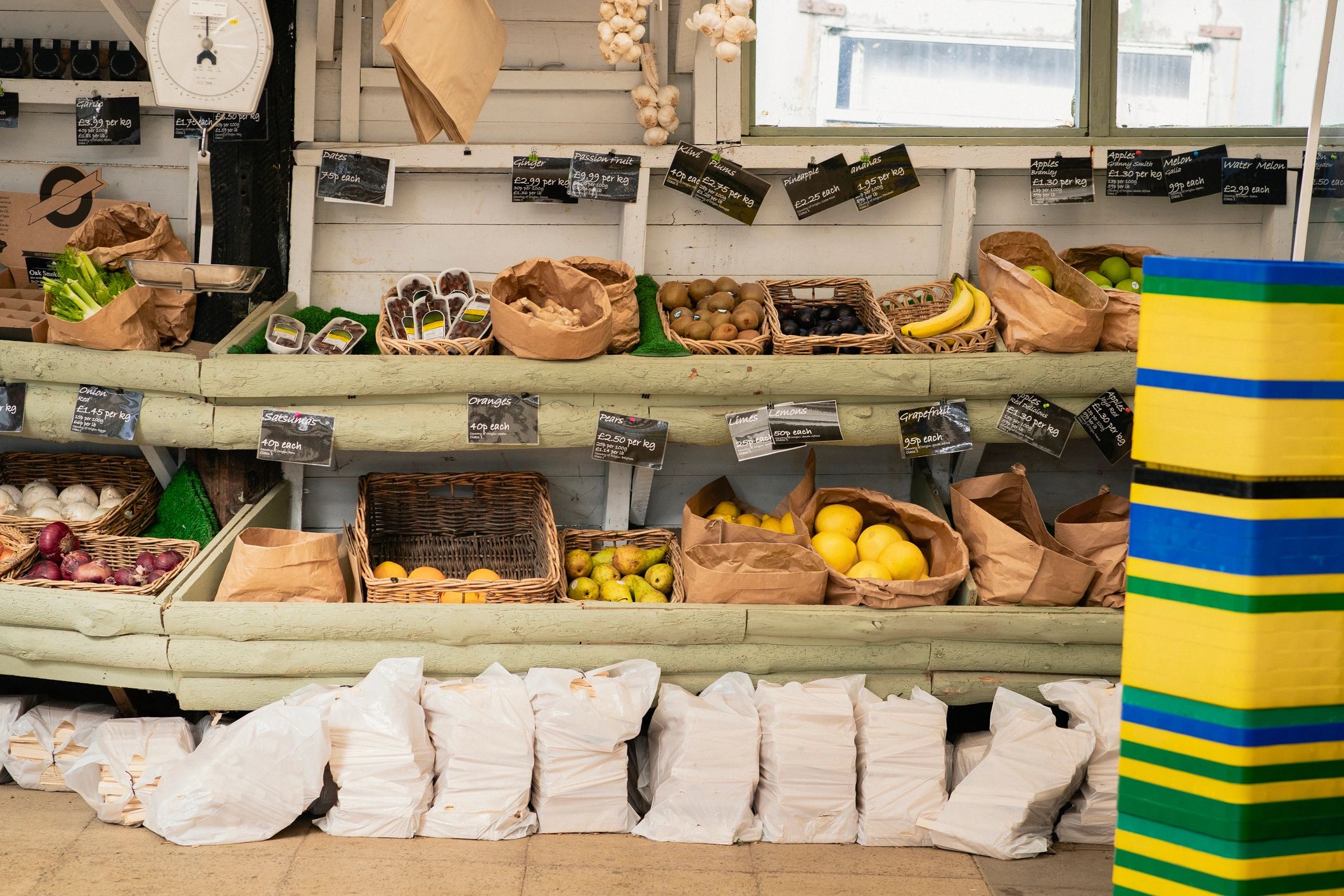 Fruit in baskets at a pick-your-own farm